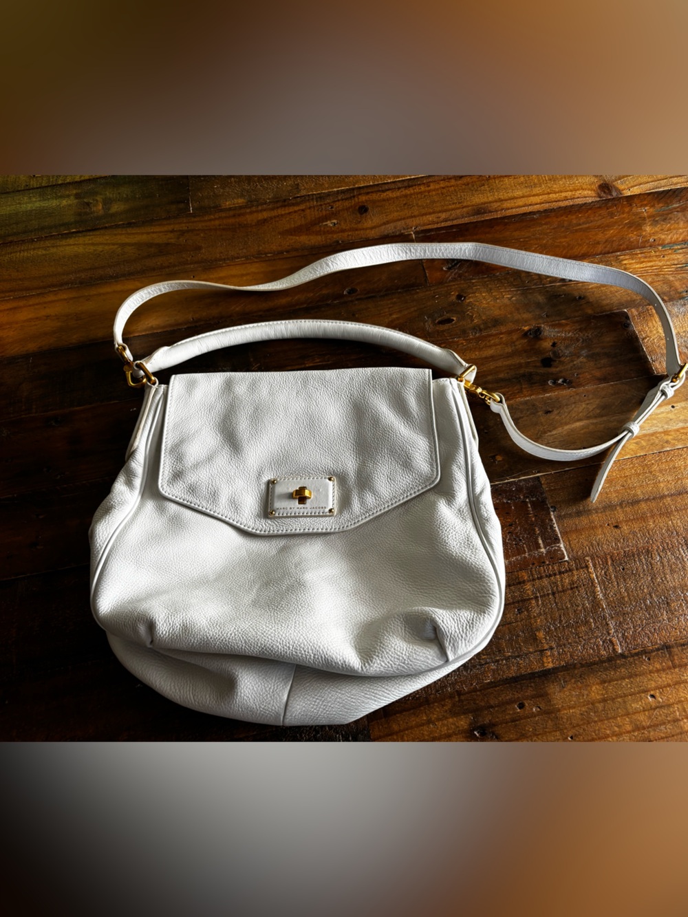Marc by Marc Jacobs Genuine Italian Leather Hobo Bag Star White